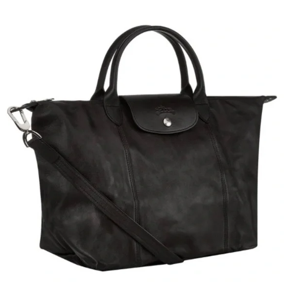 longchamp le pliage cuir medium tote - Picture 1 of 16